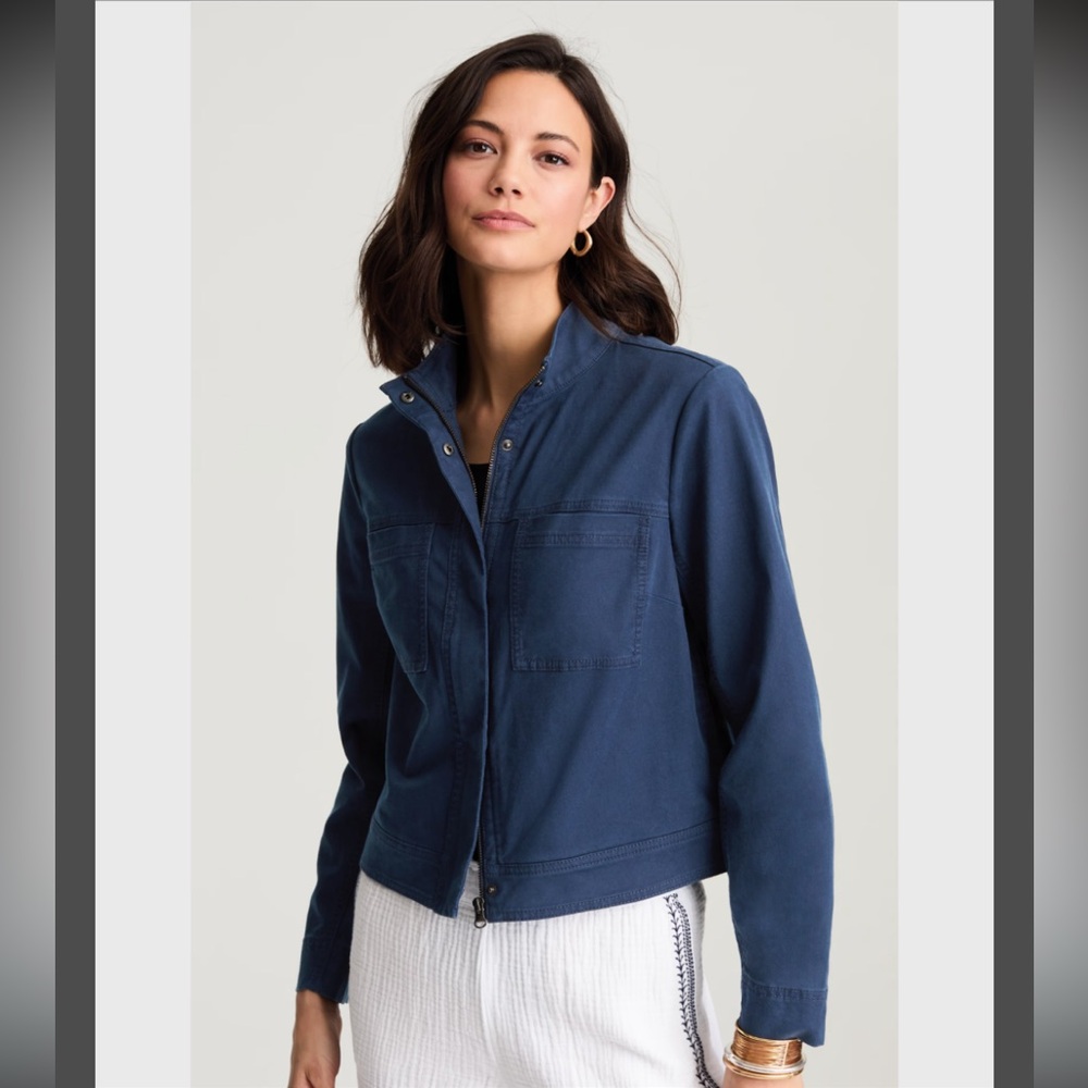 NWT J.Jill Patch-Pocket Stand-Collar Jacket in True Navy